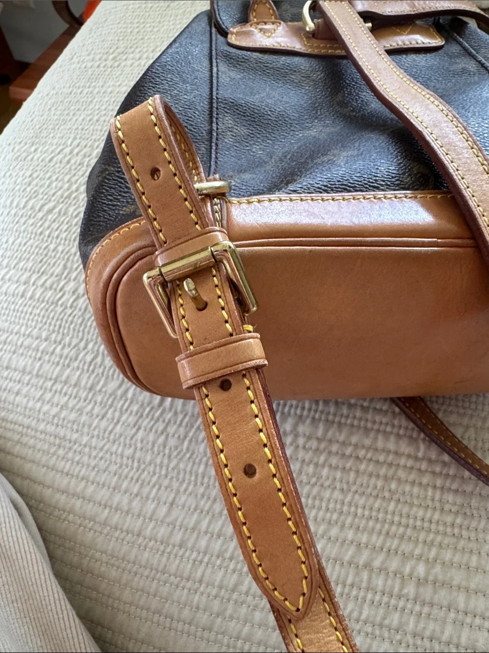 Louis Vuitton Monogram Drawstring Mini Backpack in Brown and Tan Leather Trim